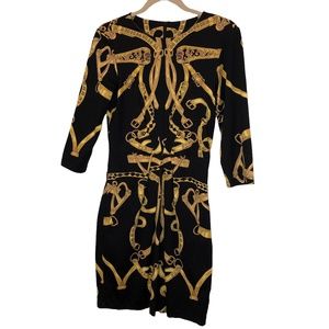 J. McLaughlin SPECTACULARLY rich black gold bel print dress S